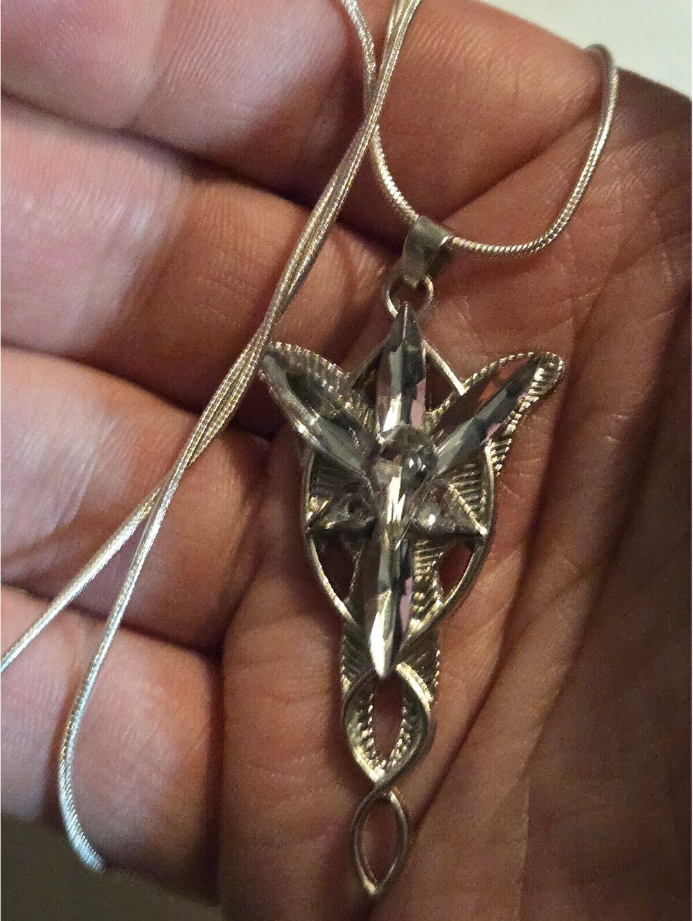 Real silver stamped necklace Evenstar Pendant